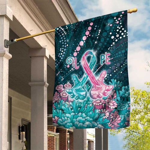 Hereditary Cancer Awareness Garden Flag Hope Ribbon With Aussie Teal Duncan Coral