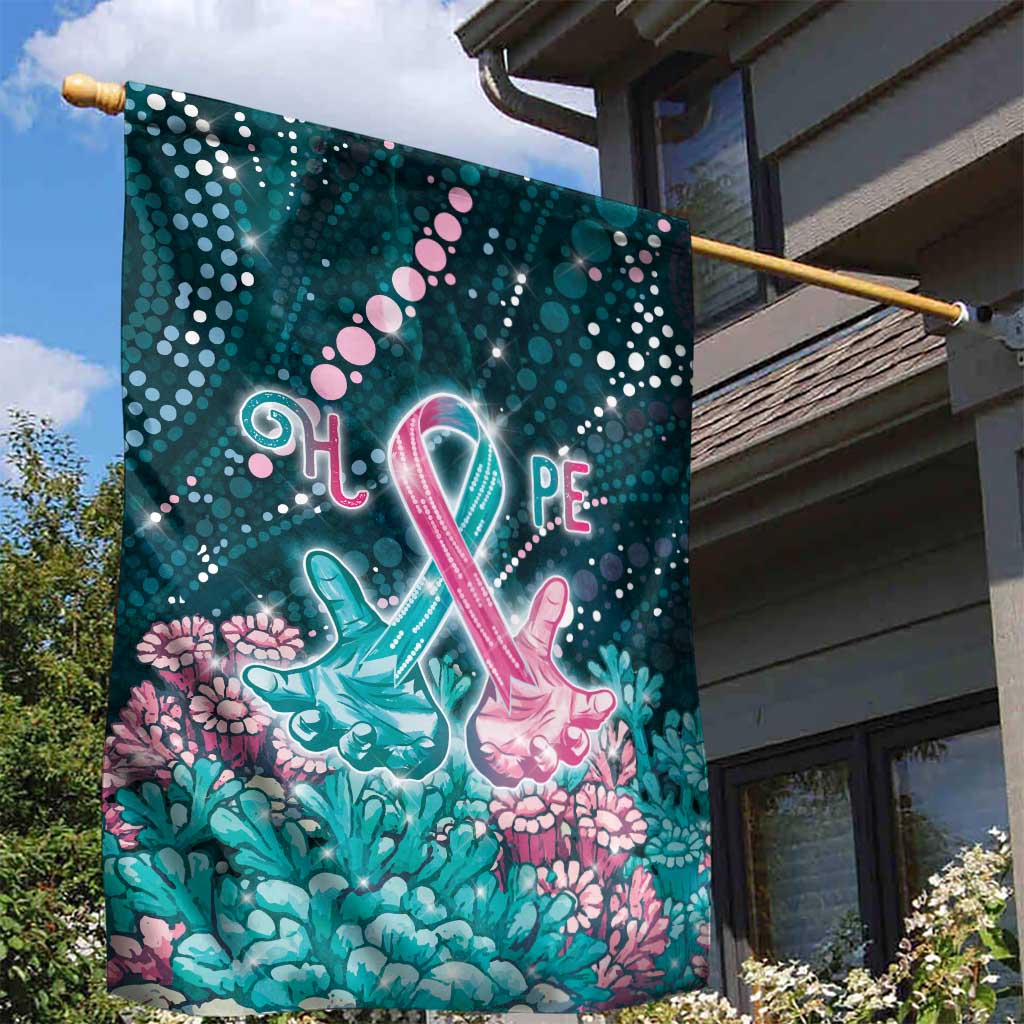 Hereditary Cancer Awareness Garden Flag Hope Ribbon With Aussie Teal Duncan Coral