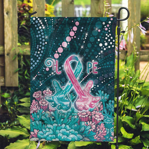 Hereditary Cancer Awareness Garden Flag Hope Ribbon With Aussie Teal Duncan Coral
