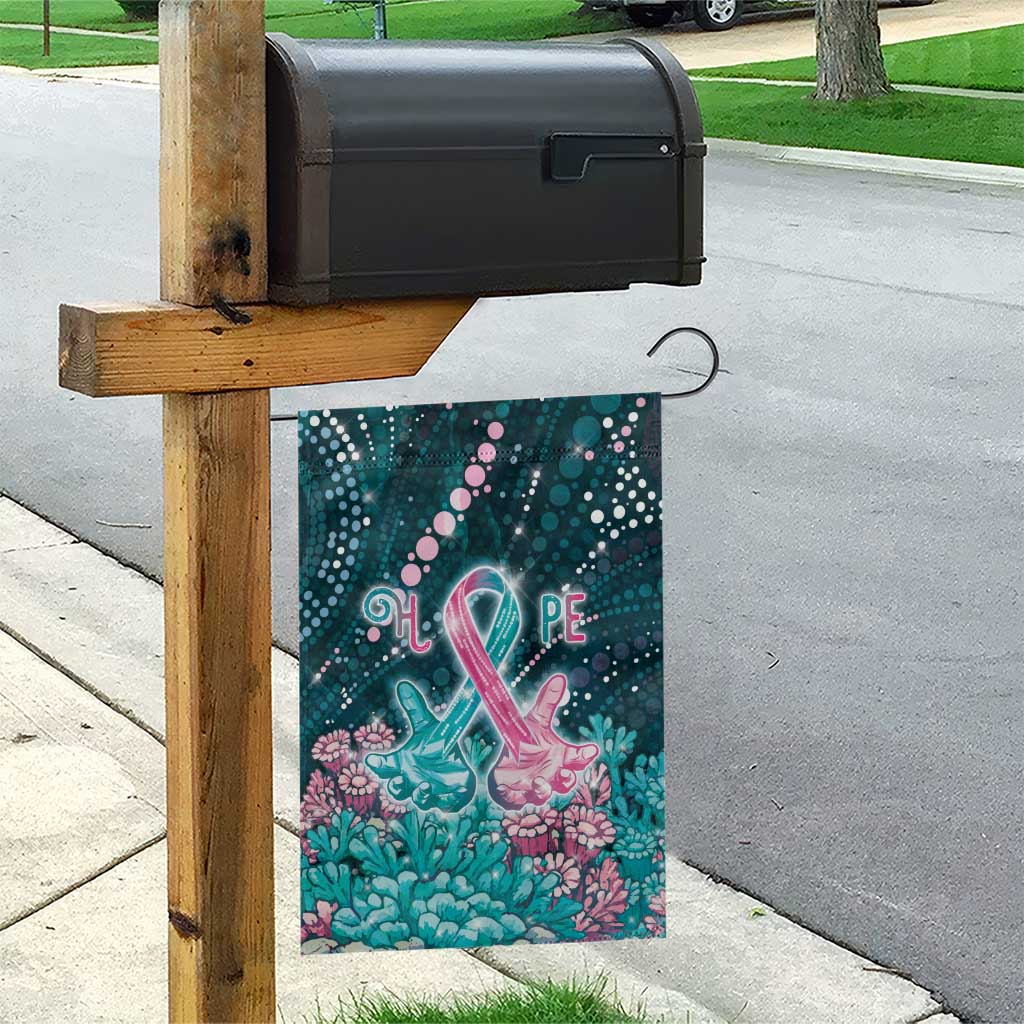 Hereditary Cancer Awareness Garden Flag Hope Ribbon With Aussie Teal Duncan Coral