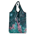 Hereditary Cancer Awareness Grocery Bag Hope Ribbon With Aussie Teal Duncan Coral