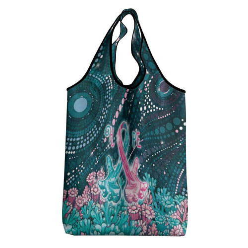 Hereditary Cancer Awareness Grocery Bag Hope Ribbon With Aussie Teal Duncan Coral