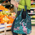 Hereditary Cancer Awareness Grocery Bag Hope Ribbon With Aussie Teal Duncan Coral