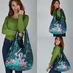 Hereditary Cancer Awareness Grocery Bag Hope Ribbon With Aussie Teal Duncan Coral