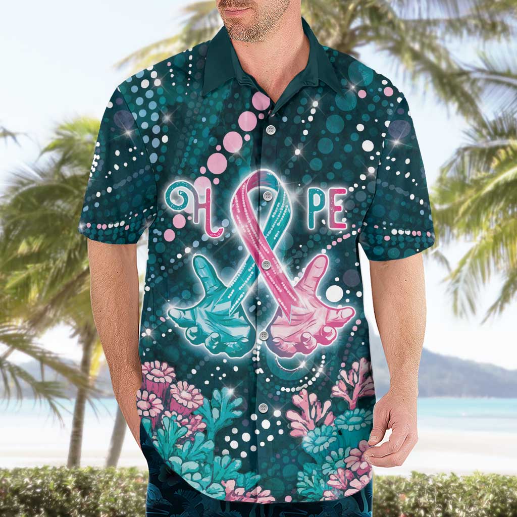 Personalised Hereditary Cancer Awareness Hawaiian Shirt Hope Ribbon With Aussie Teal Duncan Coral