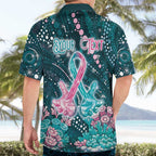 Personalised Hereditary Cancer Awareness Hawaiian Shirt Hope Ribbon With Aussie Teal Duncan Coral