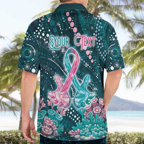 Personalised Hereditary Cancer Awareness Hawaiian Shirt Hope Ribbon With Aussie Teal Duncan Coral