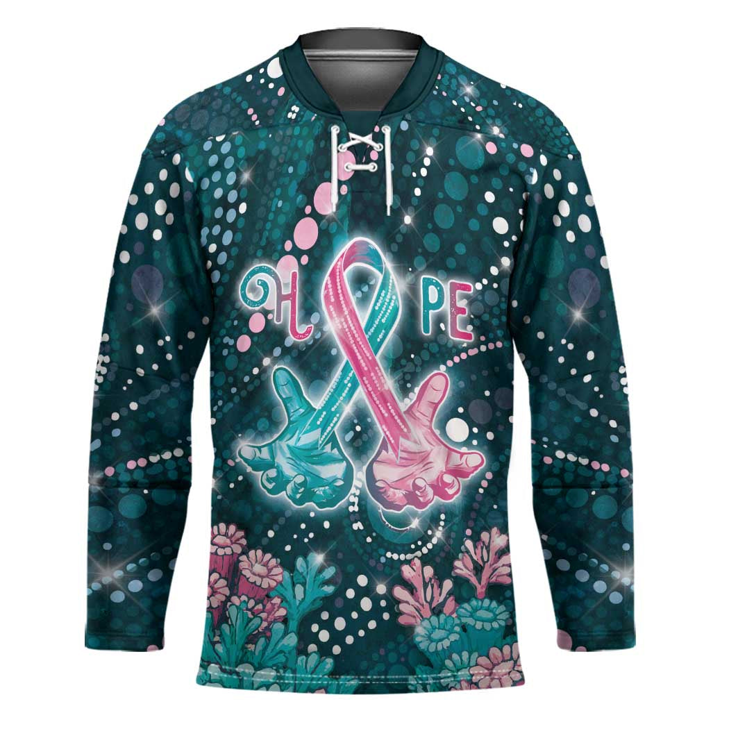 Personalised Hereditary Cancer Awareness Hockey Jersey Hope Ribbon With Aussie Teal Duncan Coral