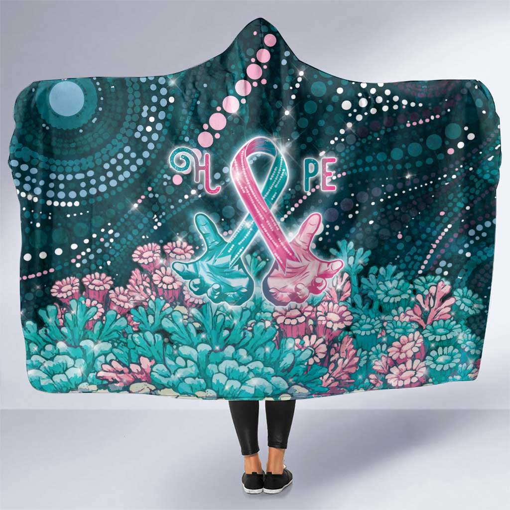Hereditary Cancer Awareness Hooded Blanket Hope Ribbon With Aussie Teal Duncan Coral