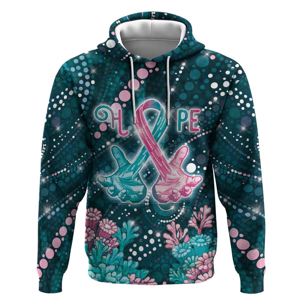 Personalised Hereditary Cancer Awareness Hoodie Hope Ribbon With Aussie Teal Duncan Coral