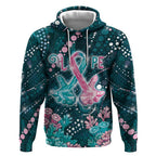 Personalised Hereditary Cancer Awareness Hoodie Hope Ribbon With Aussie Teal Duncan Coral