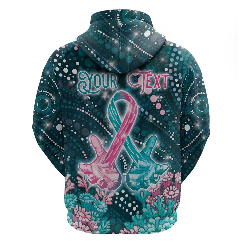 Personalised Hereditary Cancer Awareness Hoodie Hope Ribbon With Aussie Teal Duncan Coral