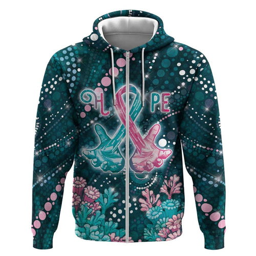 Personalised Hereditary Cancer Awareness Hoodie Hope Ribbon With Aussie Teal Duncan Coral