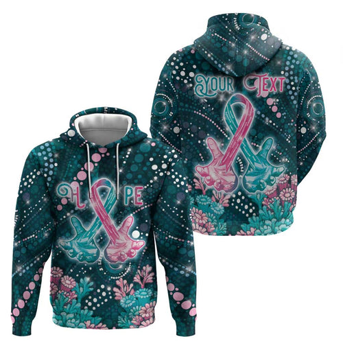 Personalised Hereditary Cancer Awareness Hoodie Hope Ribbon With Aussie Teal Duncan Coral