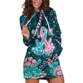 Personalised Hereditary Cancer Awareness Hoodie Dress Hope Ribbon With Aussie Teal Duncan Coral