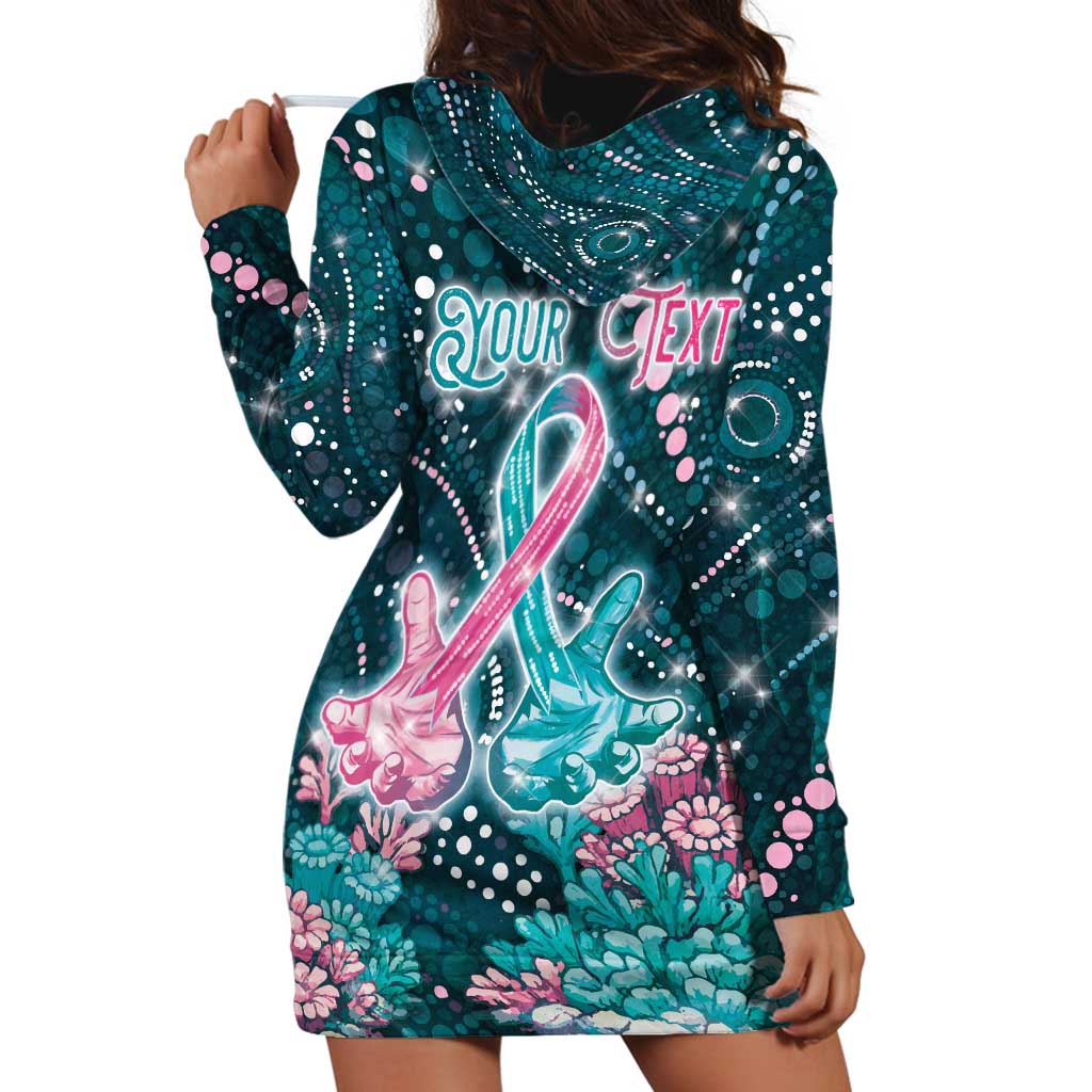 Personalised Hereditary Cancer Awareness Hoodie Dress Hope Ribbon With Aussie Teal Duncan Coral