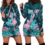Personalised Hereditary Cancer Awareness Hoodie Dress Hope Ribbon With Aussie Teal Duncan Coral