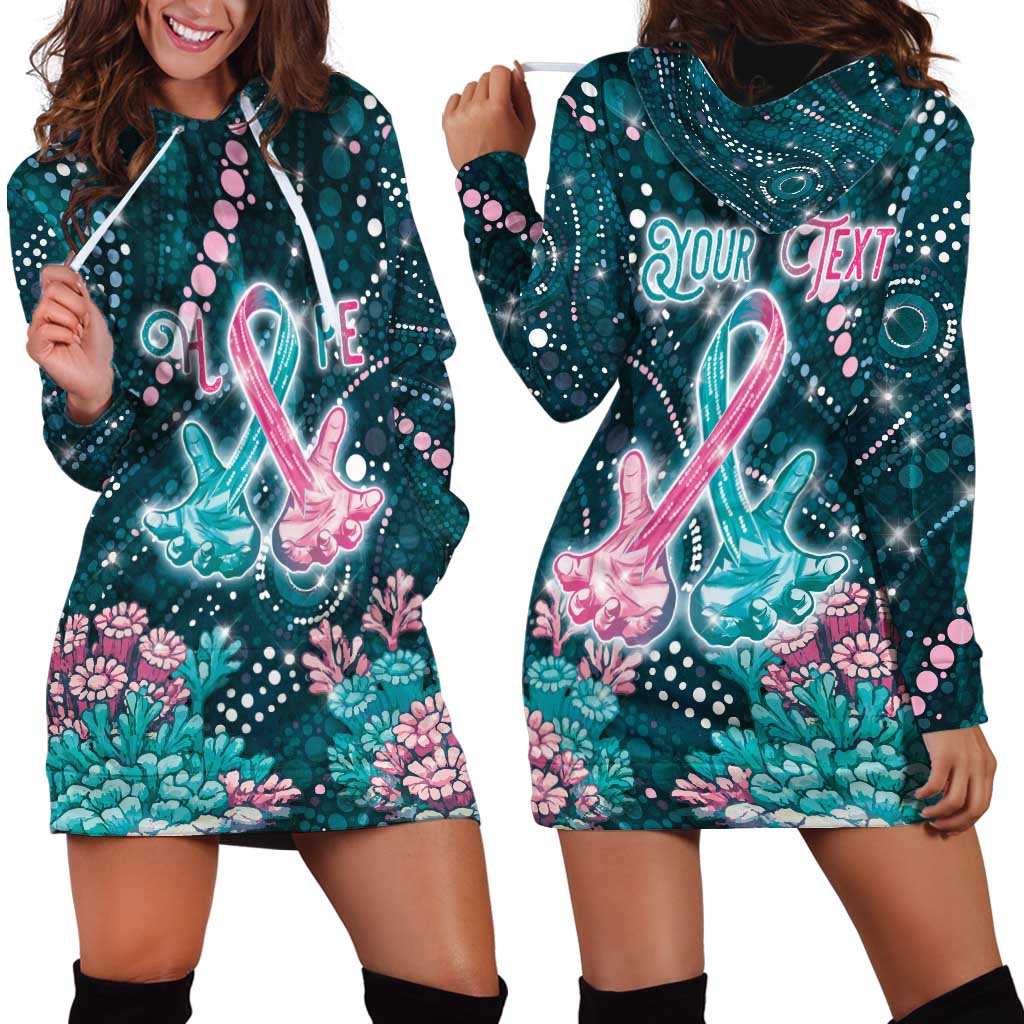 Personalised Hereditary Cancer Awareness Hoodie Dress Hope Ribbon With Aussie Teal Duncan Coral
