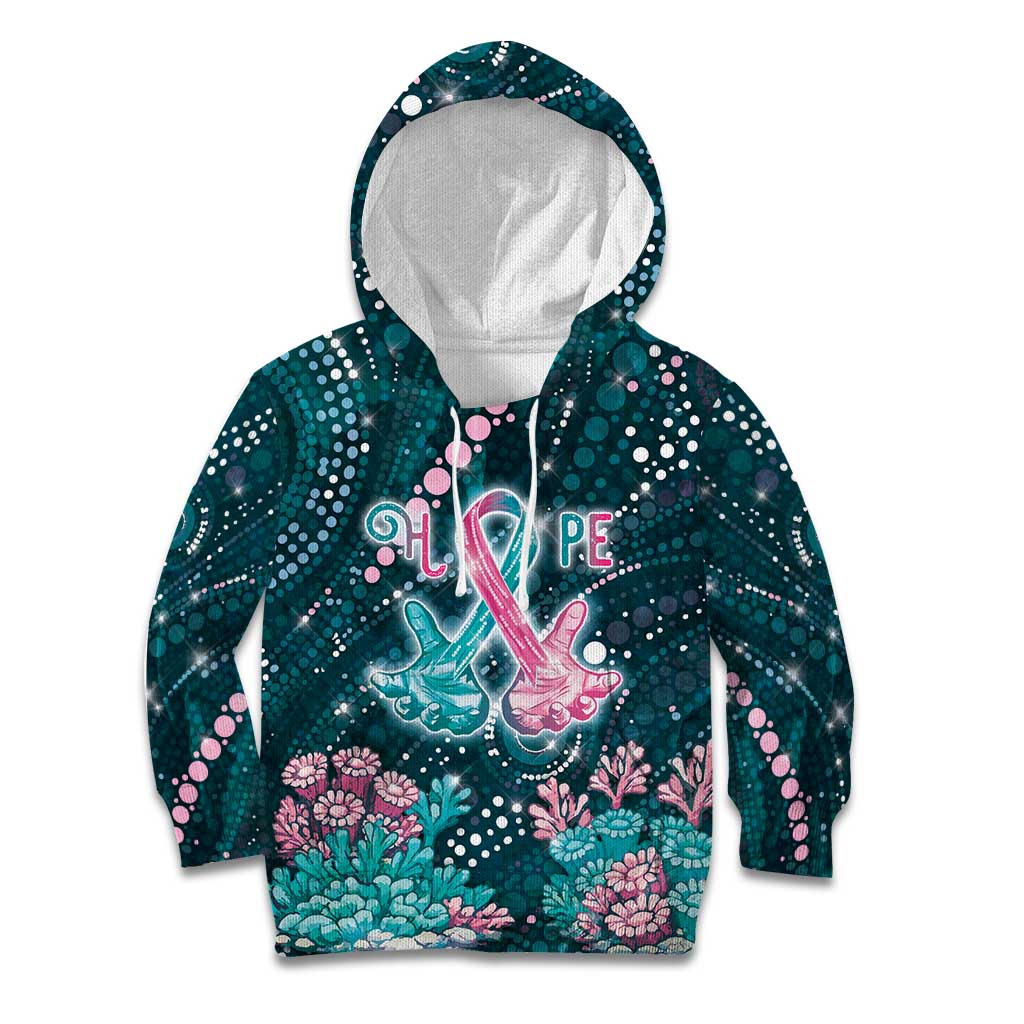 Personalised Hereditary Cancer Awareness Kid Hoodie Hope Ribbon With Aussie Teal Duncan Coral