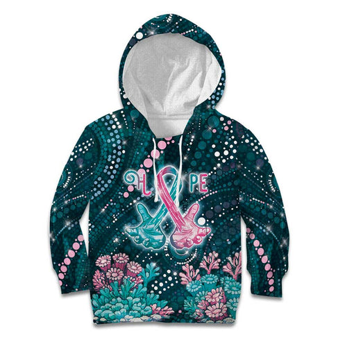Personalised Hereditary Cancer Awareness Kid Hoodie Hope Ribbon With Aussie Teal Duncan Coral