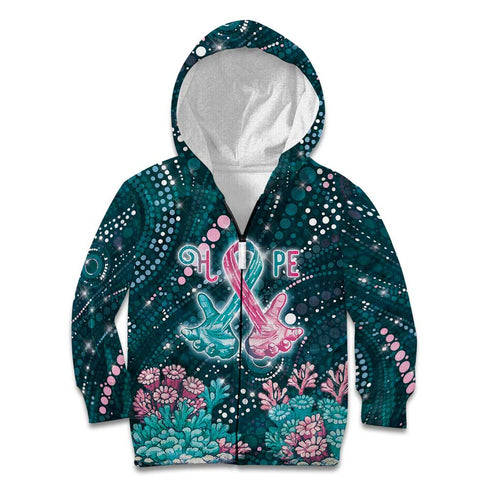Personalised Hereditary Cancer Awareness Kid Hoodie Hope Ribbon With Aussie Teal Duncan Coral