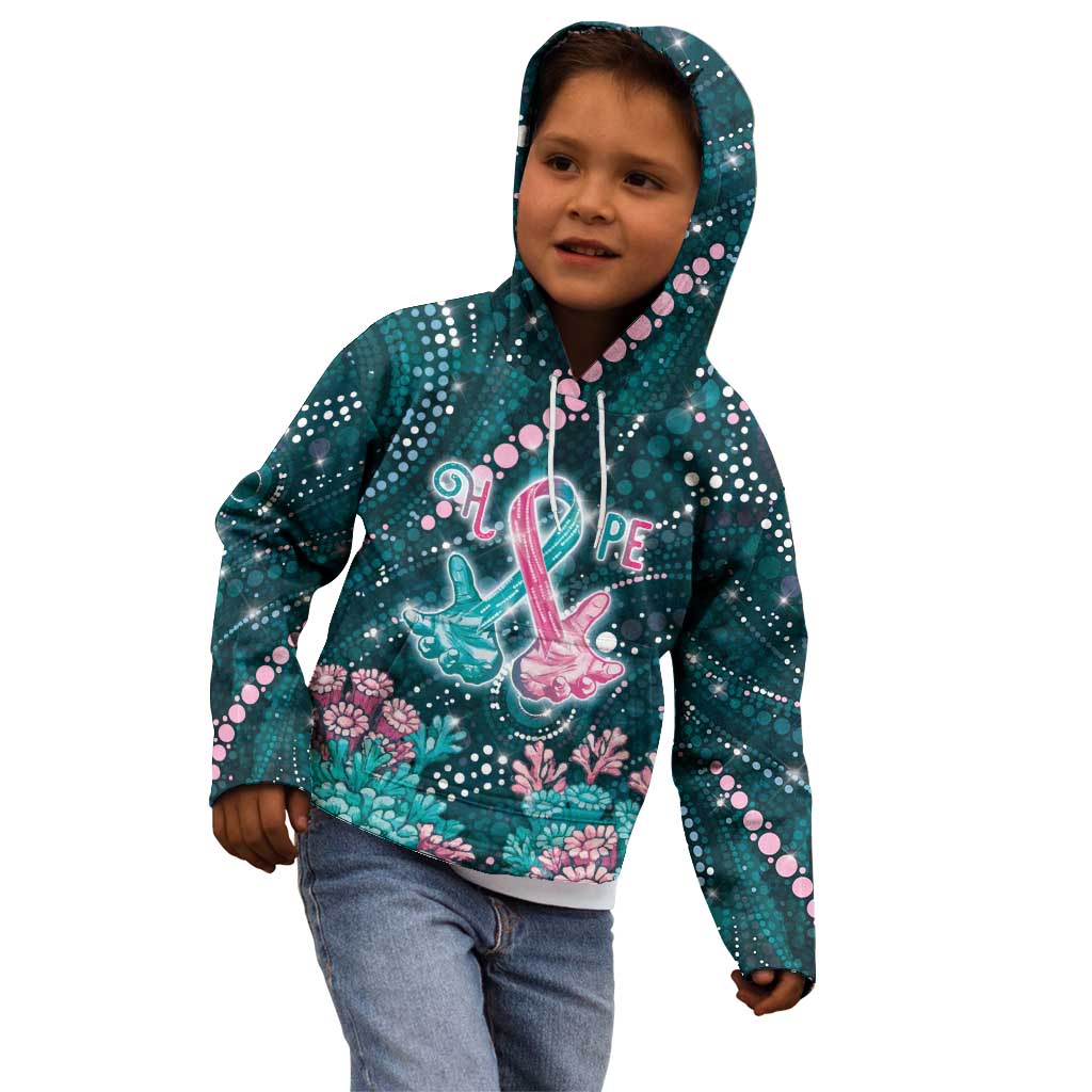 Personalised Hereditary Cancer Awareness Kid Hoodie Hope Ribbon With Aussie Teal Duncan Coral