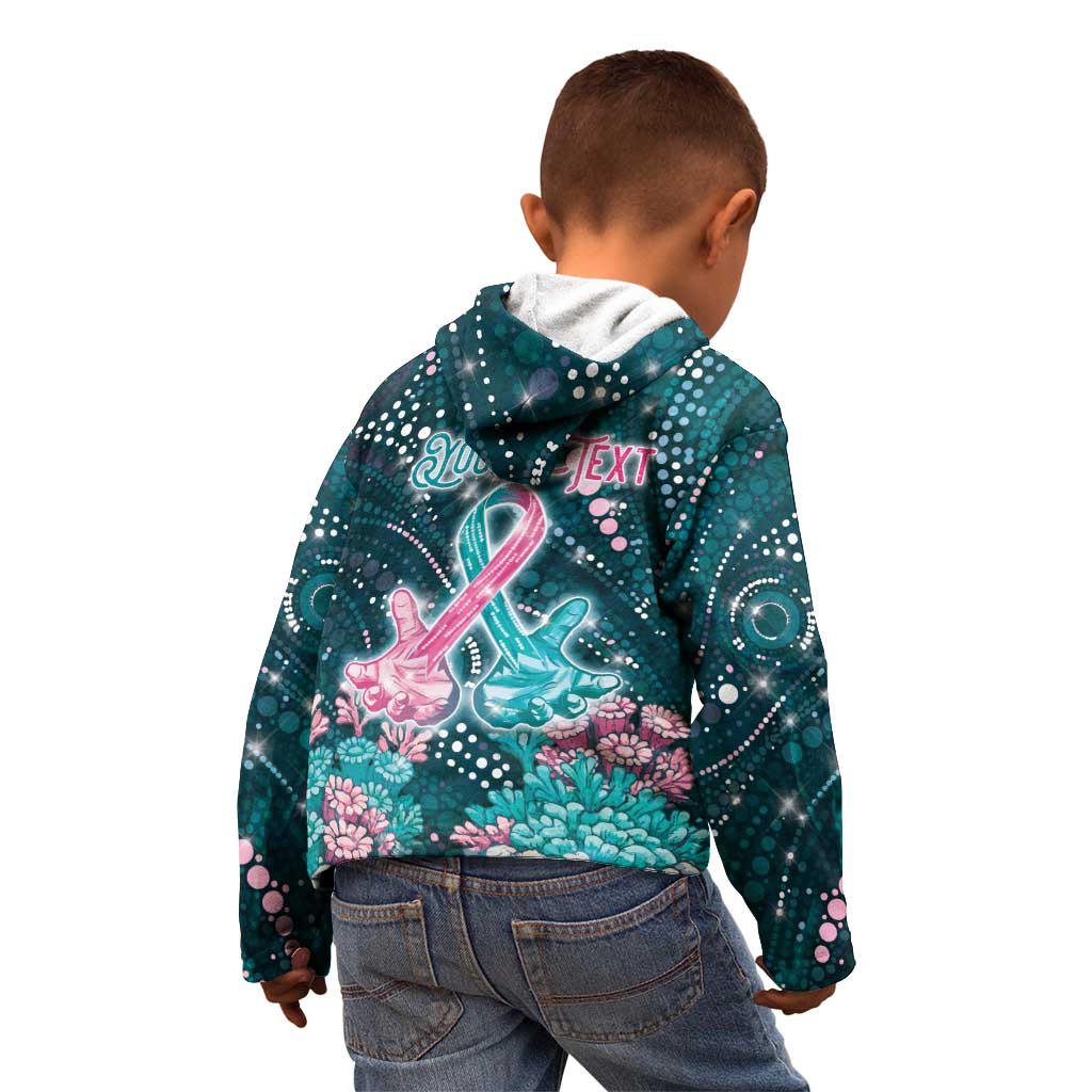 Personalised Hereditary Cancer Awareness Kid Hoodie Hope Ribbon With Aussie Teal Duncan Coral