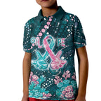 Personalised Hereditary Cancer Awareness Kid Polo Shirt Hope Ribbon With Aussie Teal Duncan Coral