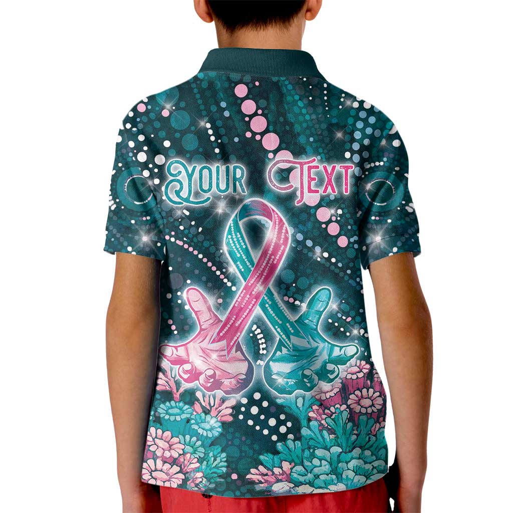 Personalised Hereditary Cancer Awareness Kid Polo Shirt Hope Ribbon With Aussie Teal Duncan Coral