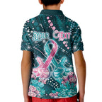 Personalised Hereditary Cancer Awareness Kid Polo Shirt Hope Ribbon With Aussie Teal Duncan Coral