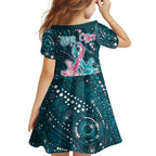 Personalised Hereditary Cancer Awareness Kid Short Sleeve Dress Hope Ribbon With Aussie Teal Duncan Coral