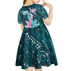 Personalised Hereditary Cancer Awareness Kid Short Sleeve Dress Hope Ribbon With Aussie Teal Duncan Coral
