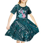 Personalised Hereditary Cancer Awareness Kid Short Sleeve Dress Hope Ribbon With Aussie Teal Duncan Coral