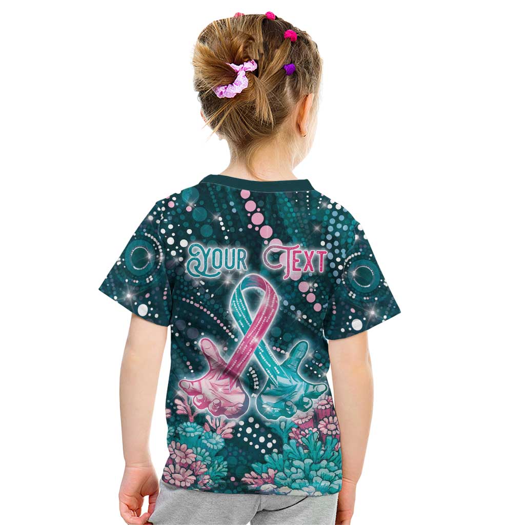 Personalised Hereditary Cancer Awareness Kid T Shirt Hope Ribbon With Aussie Teal Duncan Coral