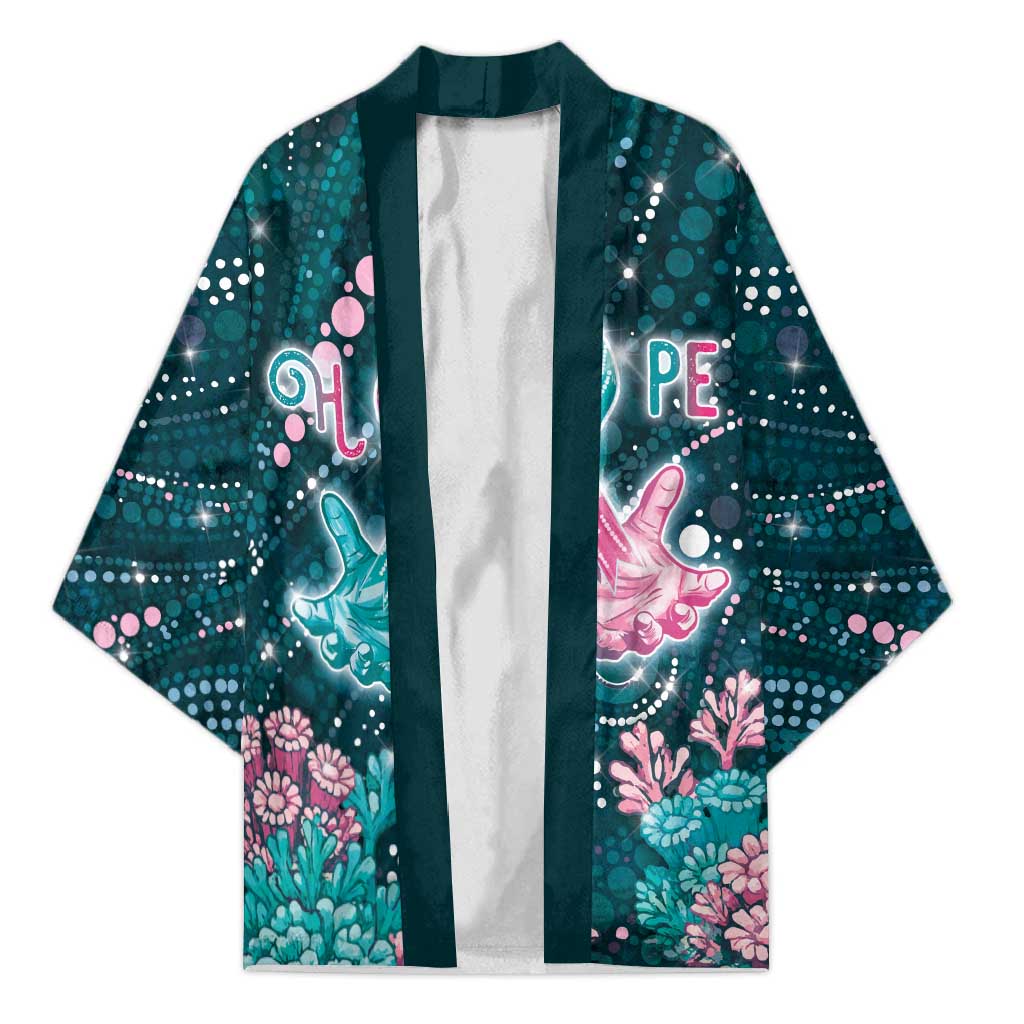 Personalised Hereditary Cancer Awareness Kimono Hope Ribbon With Aussie Teal Duncan Coral