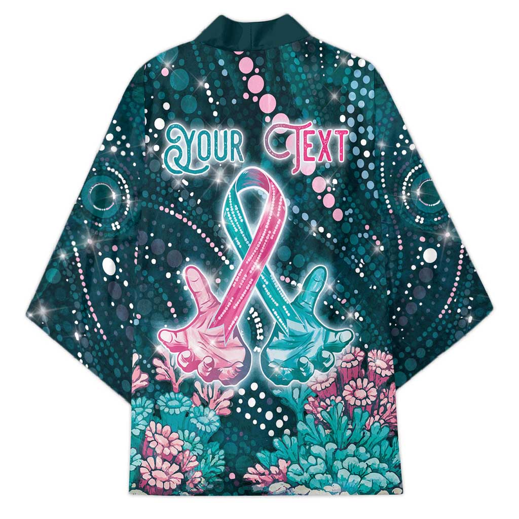 Personalised Hereditary Cancer Awareness Kimono Hope Ribbon With Aussie Teal Duncan Coral