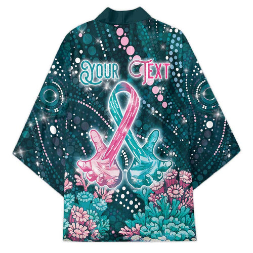 Personalised Hereditary Cancer Awareness Kimono Hope Ribbon With Aussie Teal Duncan Coral