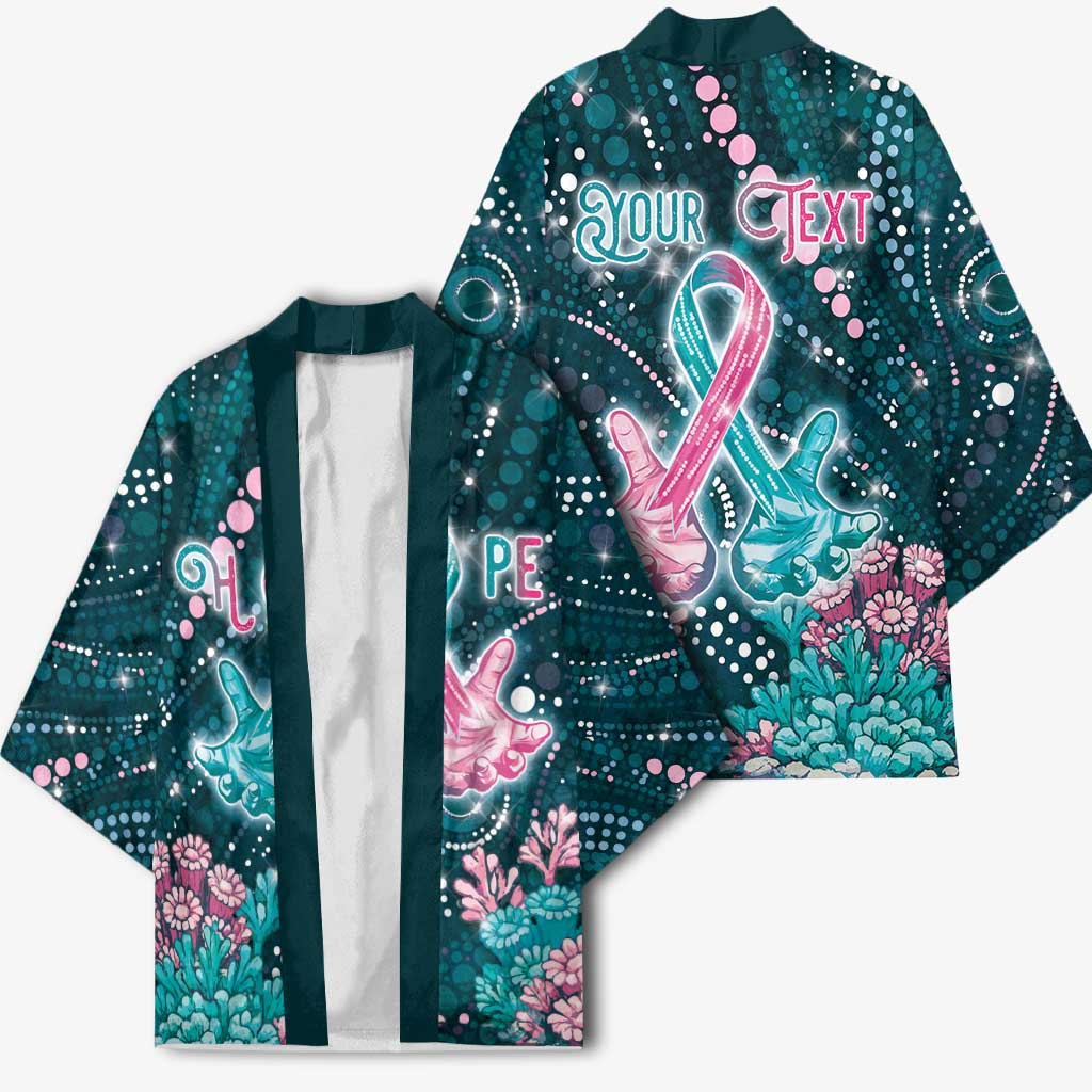 Personalised Hereditary Cancer Awareness Kimono Hope Ribbon With Aussie Teal Duncan Coral