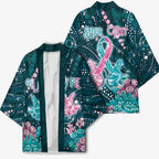 Personalised Hereditary Cancer Awareness Kimono Hope Ribbon With Aussie Teal Duncan Coral
