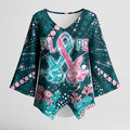 Personalised Hereditary Cancer Awareness Kimono Sleeve Blouse Hope Ribbon With Aussie Teal Duncan Coral