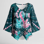 Personalised Hereditary Cancer Awareness Kimono Sleeve Blouse Hope Ribbon With Aussie Teal Duncan Coral