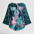 Personalised Hereditary Cancer Awareness Kimono Sleeve Blouse Hope Ribbon With Aussie Teal Duncan Coral
