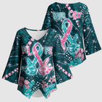 Personalised Hereditary Cancer Awareness Kimono Sleeve Blouse Hope Ribbon With Aussie Teal Duncan Coral