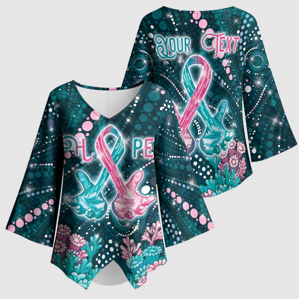 Personalised Hereditary Cancer Awareness Kimono Sleeve Blouse Hope Ribbon With Aussie Teal Duncan Coral