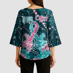 Personalised Hereditary Cancer Awareness Kimono Sleeve Blouse Hope Ribbon With Aussie Teal Duncan Coral