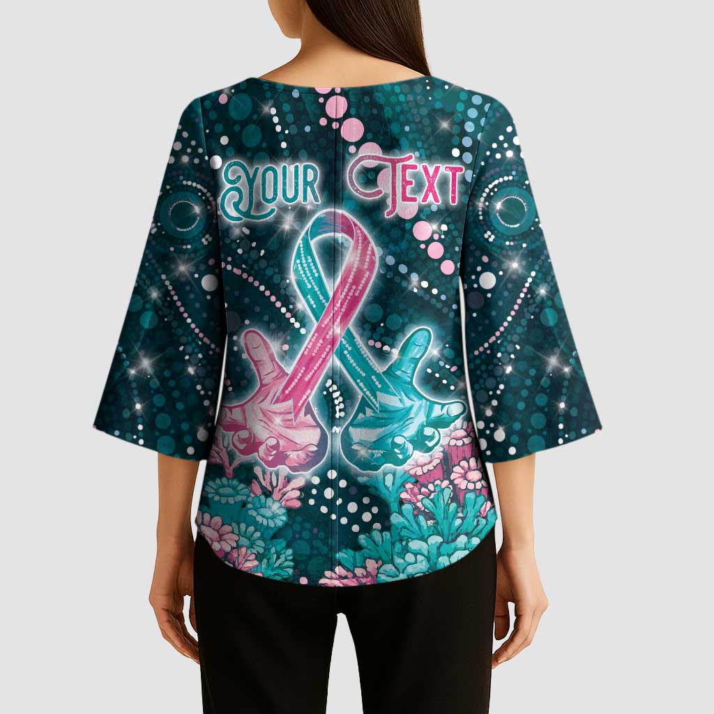 Personalised Hereditary Cancer Awareness Kimono Sleeve Blouse Hope Ribbon With Aussie Teal Duncan Coral