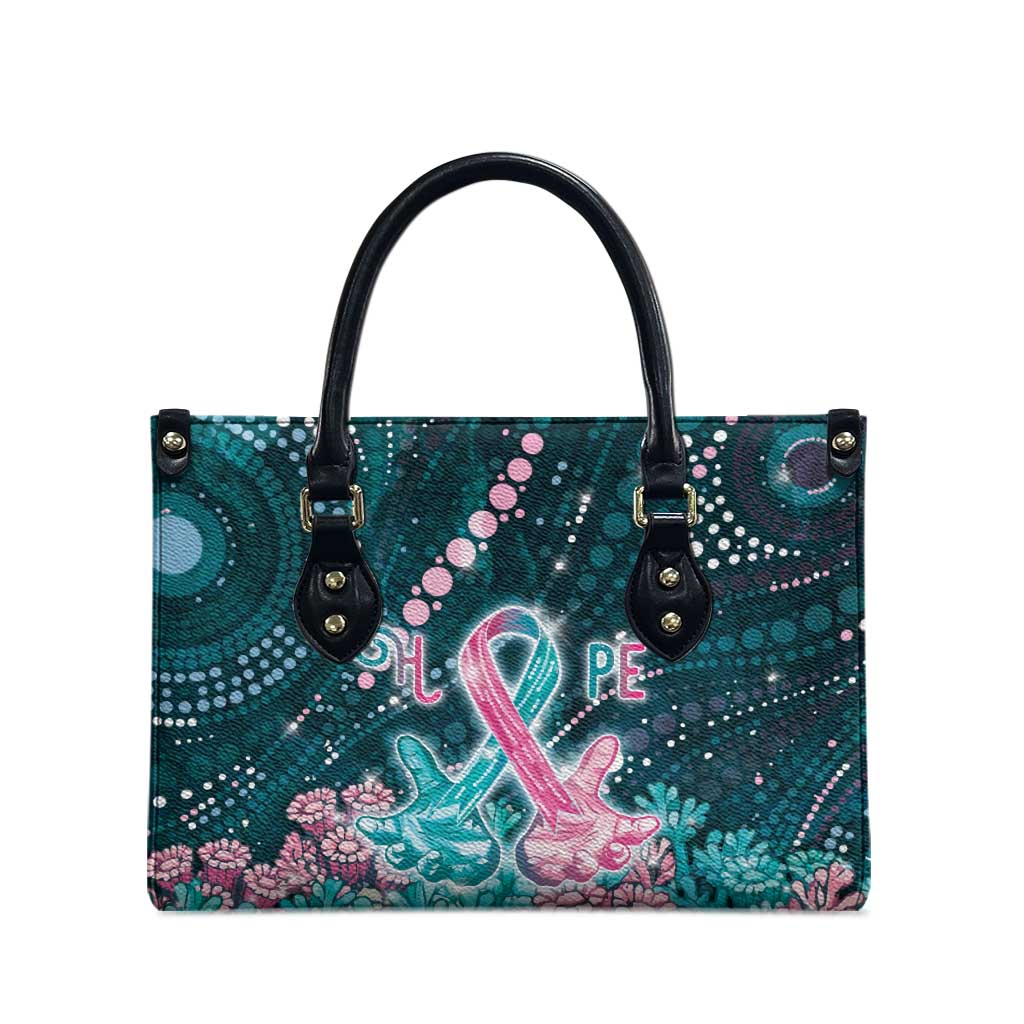Hereditary Cancer Awareness Leather Bag Hope Ribbon With Aussie Teal Duncan Coral