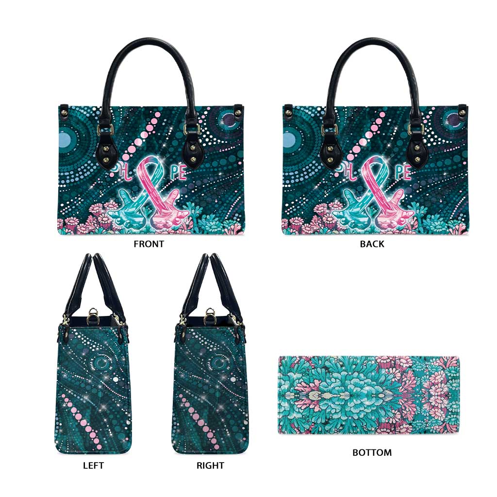 Hereditary Cancer Awareness Leather Bag Hope Ribbon With Aussie Teal Duncan Coral