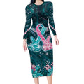 Personalised Hereditary Cancer Awareness Long Sleeve Bodycon Dress Hope Ribbon With Aussie Teal Duncan Coral