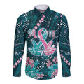 Personalised Hereditary Cancer Awareness Long Sleeve Button Shirt Hope Ribbon With Aussie Teal Duncan Coral